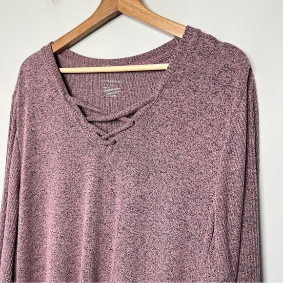 Lane Bryant Womens Size 22/24 Pink Space Dye Top Lace Up High Low Knit Stretch - Picture 3 of 7